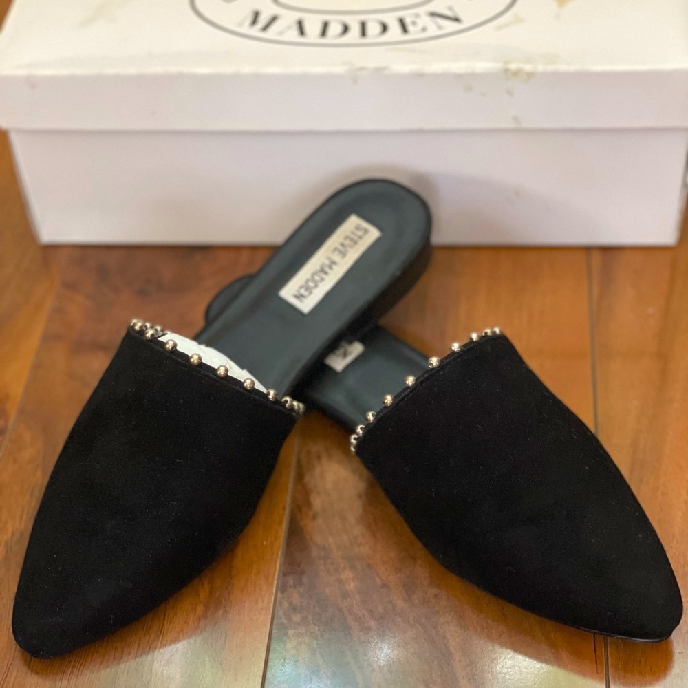 Steve Madden Trace-B Black Suede Mule, Sz 7